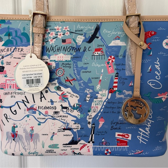 Spartina449 Virginia Map Tote Bag - Blue and Tan - Picture 3 of 7
